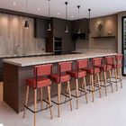 Banqueta Alta Cozinha 70cm Encosto Pé Madeira Kit 6 Barcelona