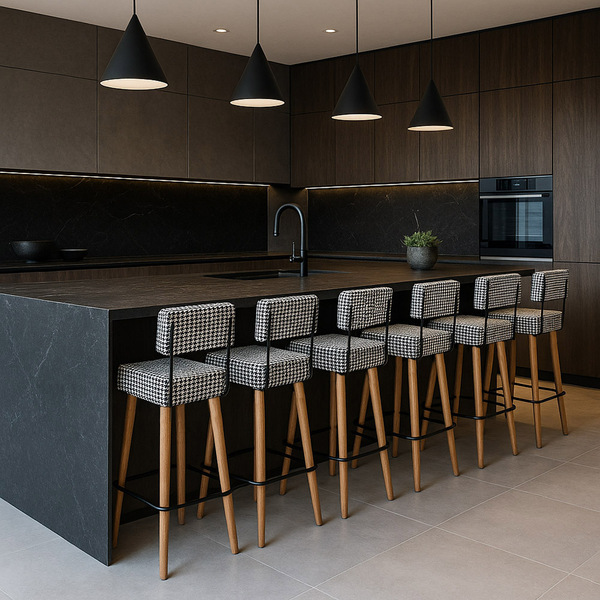 Banqueta Alta Cozinha 70cm Encosto Pé Madeira Kit 6 Barcelona