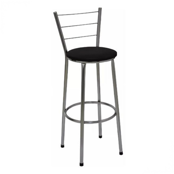 Banqueta Alta Cromada Com Encosto Assento Preto