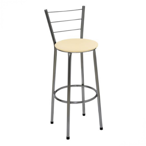 Banqueta Alta Cromada Com Encosto Para Cozinha Assento Bege