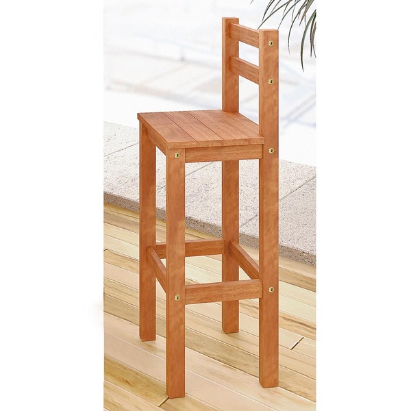 Banqueta Alta De Bar Ripada Em Madeira Eucalipto - Stain Jato