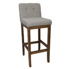 Banqueta Alta De Madeira Com Encosto Estofado Bege Lívia