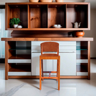 Banqueta Alta De Madeira Com Encosto Tecido Sintético Ana Ide