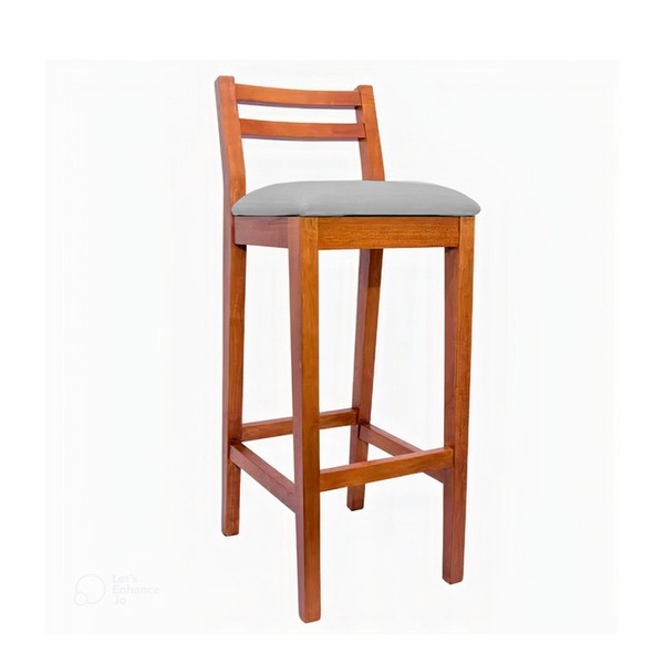 Banqueta Alta De Madeira Em Veludo Cinza Myst