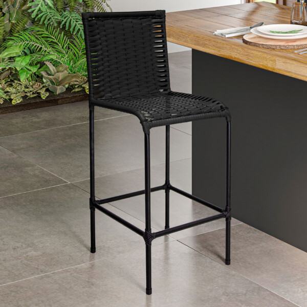 Banqueta Alta Diplomata Em Aço Carbono E Fibra Sintética