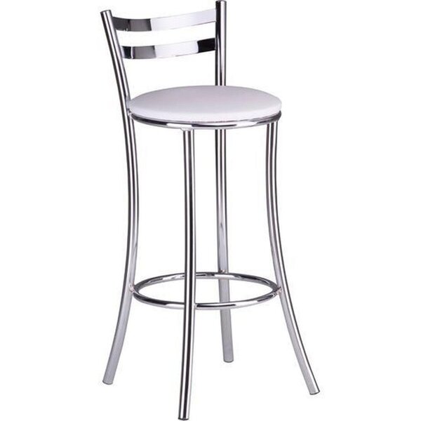 Banqueta Alta Em Aço Com Encosto  Cromado