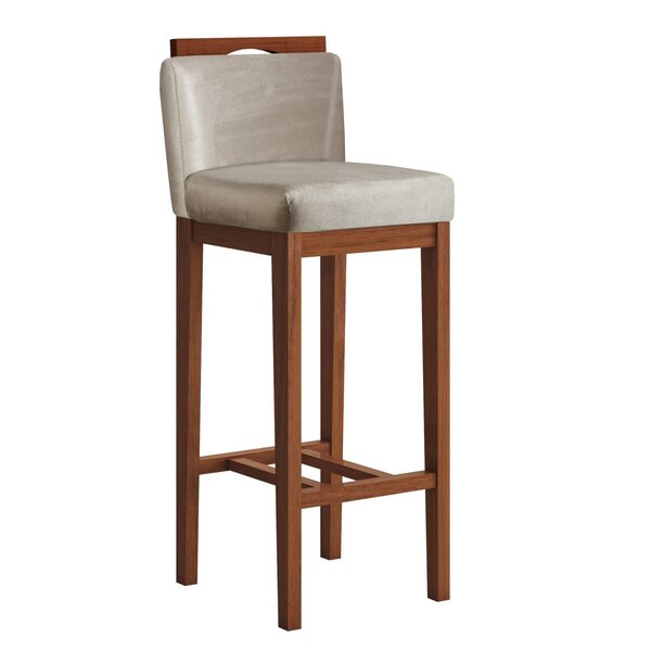 Banqueta Alta Em Madeira Maciça Libéria  Pinhão/bege