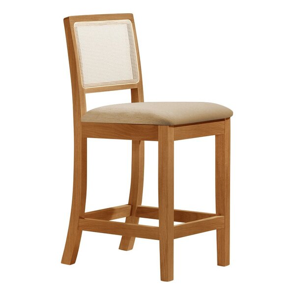 Banqueta Alta Em Tela Sextavada Assento Estofado Linho Bege R