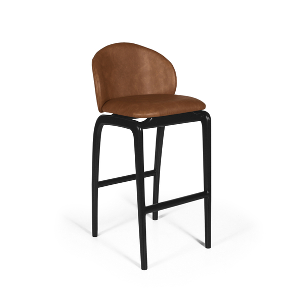 Banqueta Alta Estofada Com Encosto Milano Em Madeira Preto/ma