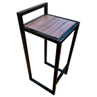 Banqueta Alta Industrial Com Encosto Em Mdf Amadeirado E Ferr