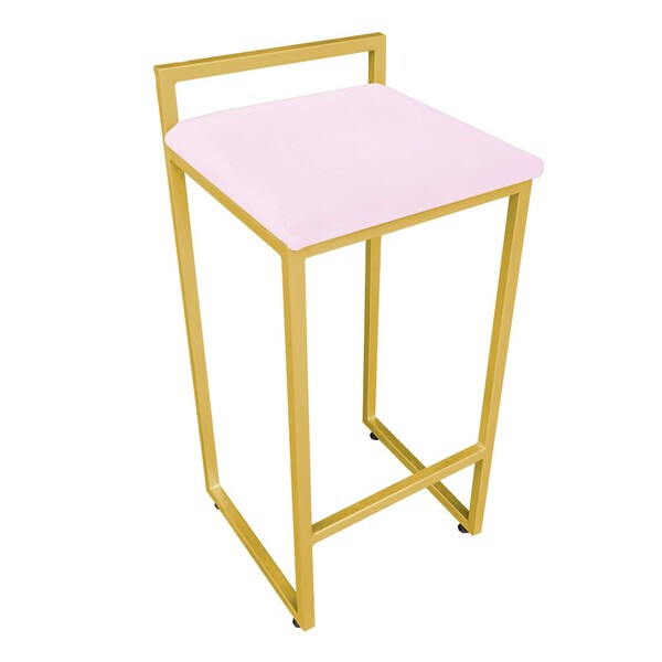 Banqueta Alta Industrial Pietra Suede Rosa Bebê Base Dourado