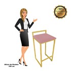 Banqueta Alta Industrial Pietra Suede Rose Base Dourado D'ros