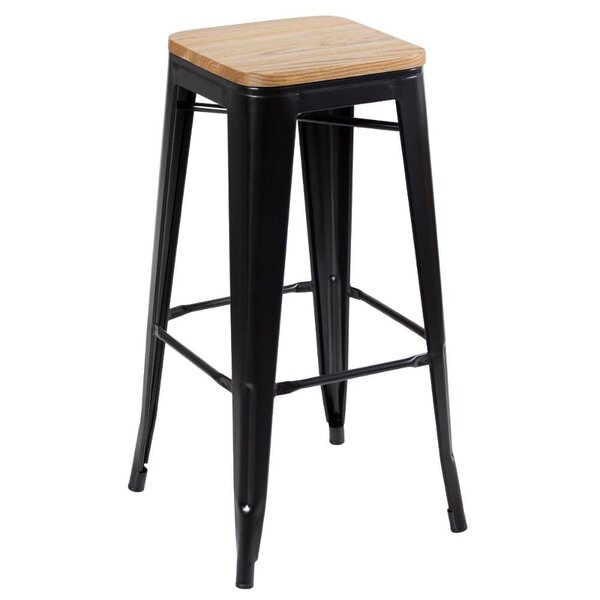 Banqueta Alta Iron Tolix Com Assento De Madeira 76 Cm Industr