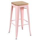 Banqueta Alta Iron Tolix Com Assento De Madeira Rústica Clara