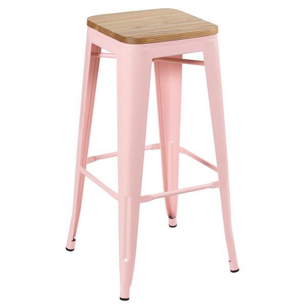 Banqueta Alta Iron Tolix Com Assento De Madeira Rústica Clara