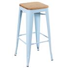 Banqueta Alta Iron Tolix Com Assento De Madeira Rústica Clara