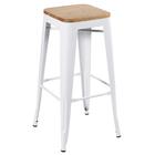 Banqueta Alta Iron Tolix Com Assento De Madeira Rústica Clara