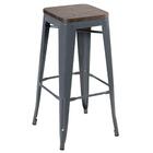 Banqueta Alta Iron Tolix Com Assento De Madeira Rústica Escur