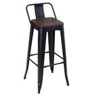 Banqueta Alta Iron Tolix Com Encosto E Assento De Madeira Rús