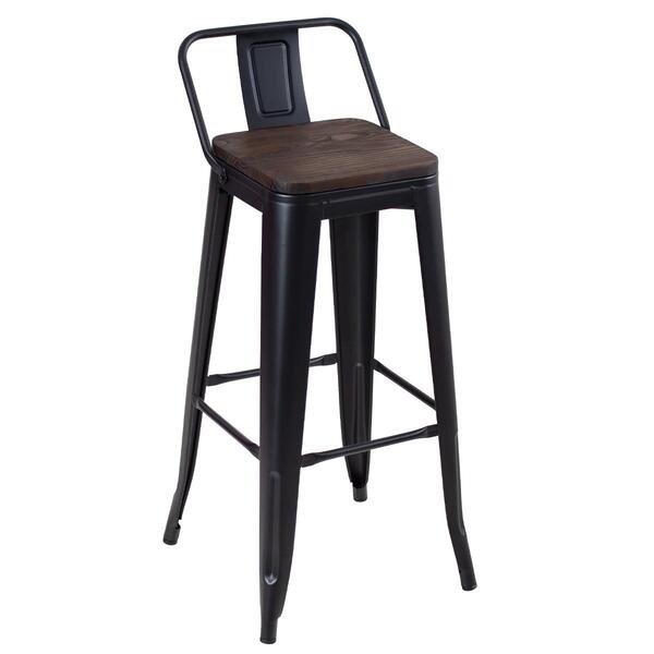 Banqueta Alta Iron Tolix Com Encosto E Assento De Madeira Rús