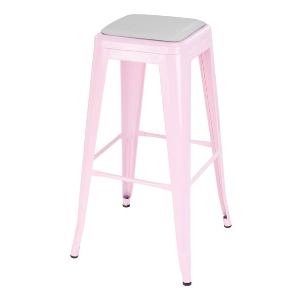 Banqueta Alta Iron Tolix Design Industrial Com Almofada Rosa