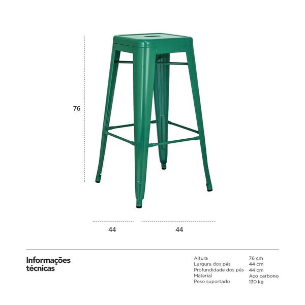 Banqueta Alta Iron Tolix - Industrial - Aço - Vintage - Verde
