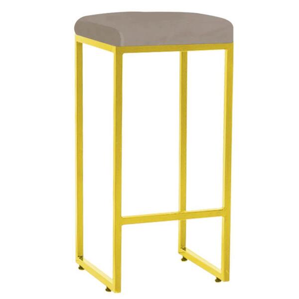 Banqueta Alta Lara Ferro Dourado Suede Bege