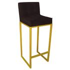 Banqueta Alta Linne Dourado Suede Marrom