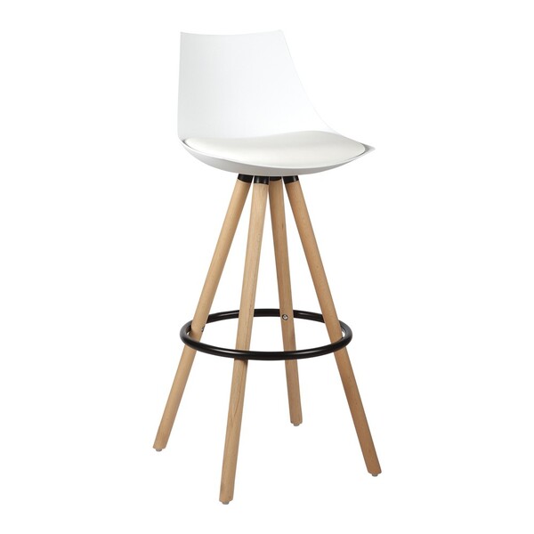 Banqueta Alta Lorena Pp Branca Pés De Madeira - D'rossi