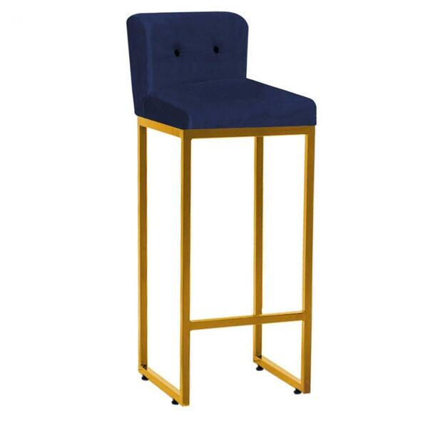 Banqueta Alta Lucca Ferro Dourado Azul Marinho