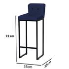 Banqueta Alta Lucca Ferro Preto Botão Suede Azul Marinho