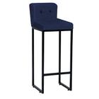 Banqueta Alta Lucca Ferro Preto Botão Suede Azul Marinho