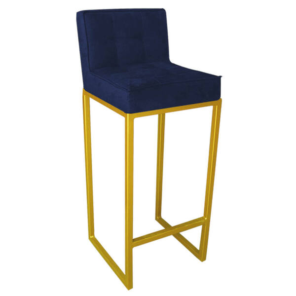 Banqueta Alta Lunna Assento Suede Azul Marinho E Base Gold -