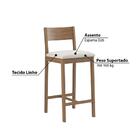 Banqueta Alta Manu Estofada Com Tecido Linho - Nogueira/bege