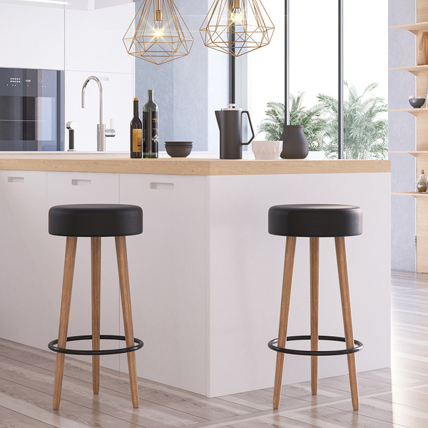 Banqueta Alta Para Cozinha Base Madeira Kit 2 Dani Sintético