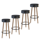 Banqueta Alta Para Cozinha Base Madeira Kit 4 Dani Sintético