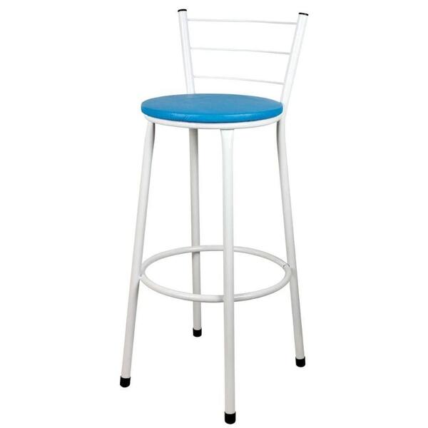 Banqueta Alta Para Cozinha Branca Epoxi Assento Azul