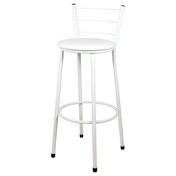 Banqueta Alta Para Cozinha Branca Epoxi Assento Branco