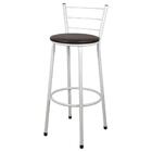 Banqueta Alta Para Cozinha Branca Epoxi Assento Marrom