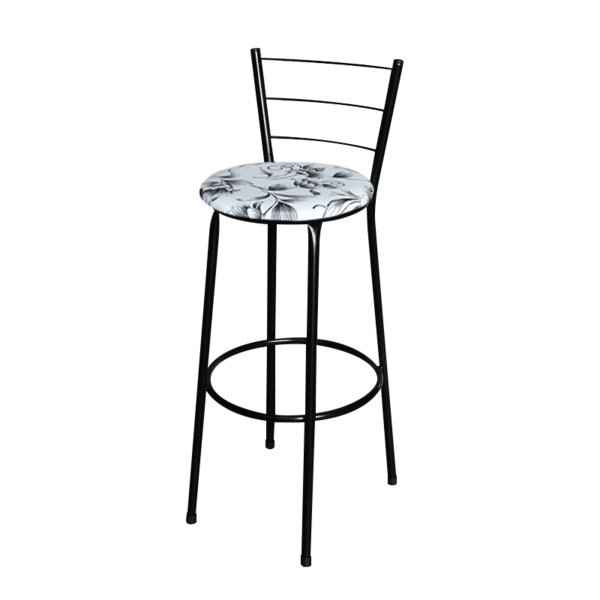 Banqueta Alta Para Cozinha Epoxi Preta Estofado Floral Floral