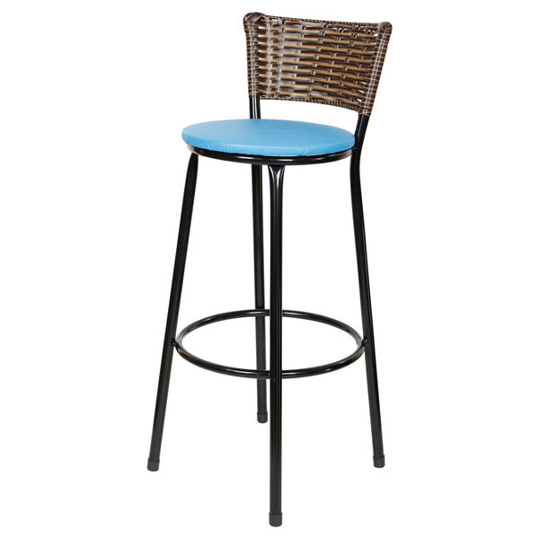 Banqueta Alta Para Cozinha Hawai Cappuccino Assento Azul