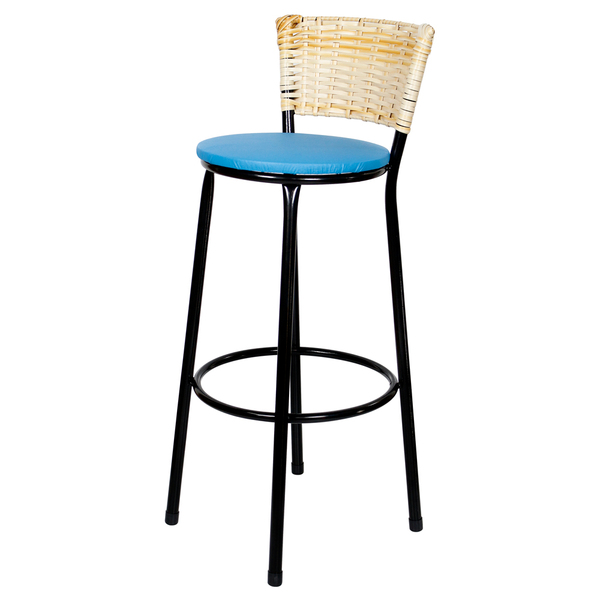 Banqueta Alta Para Cozinha Hawai Palha Assento Azul