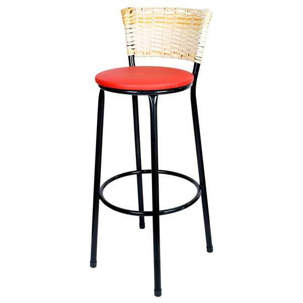 Banqueta Alta Para Cozinha Hawai Palha Assento Vermelho