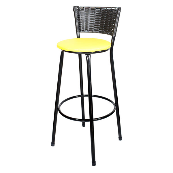 Banqueta Alta Para Cozinha Hawai Preto Assento Amarelo