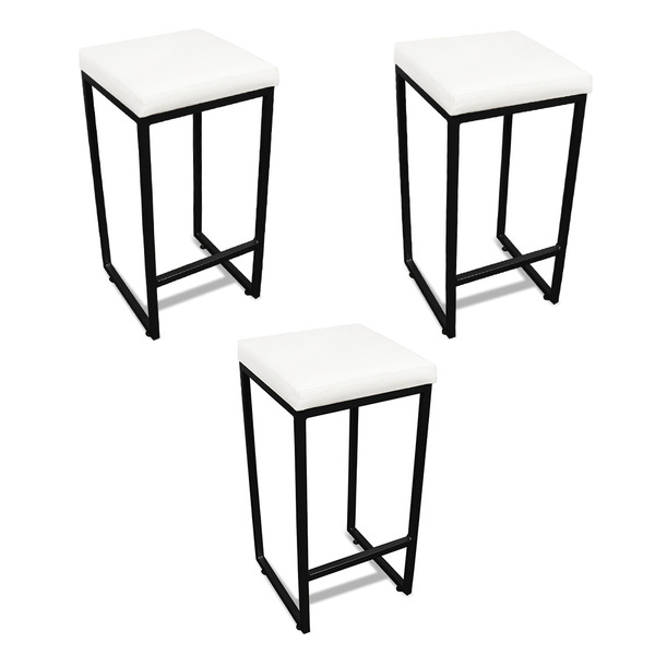 Banqueta Alta Para Cozinha Industrial Kit 3 Nick Preto E Sint