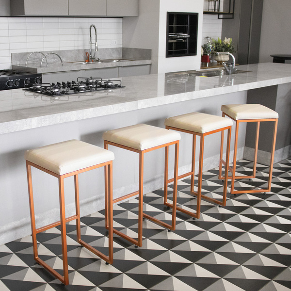 Banqueta Alta Para Cozinha Industrial Kit 4 Nick Bronze E Sin