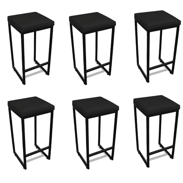 Banqueta Alta Para Cozinha Industrial Kit 6 Nick Preto E Sint