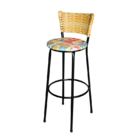 Banqueta Alta Para Cozinha Ratan Palha Preta Estofado Cerveja