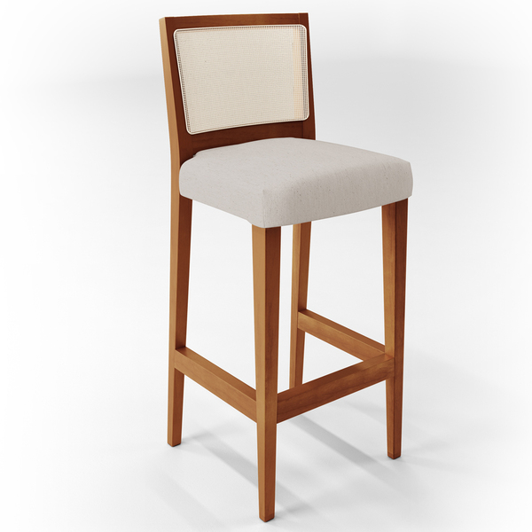 Banqueta Alta Para Cozinha Sala De Jantar Encosto Em Tela Bra