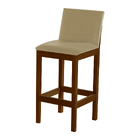 Banqueta Alta Pérola Com Encosto Estofado Veludo Bege Madeira